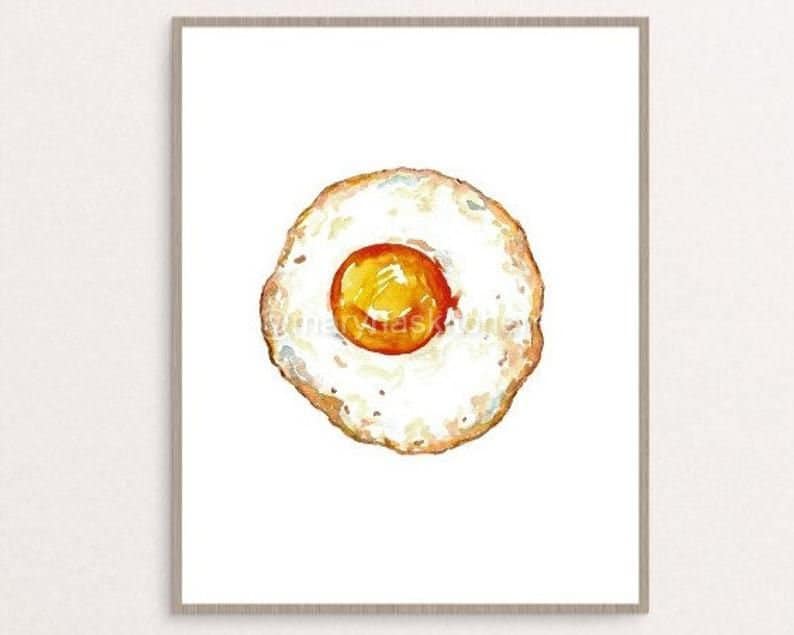 Fried Egg Kitchen Decor Painting Kitchen Wall Art Watercolor Art