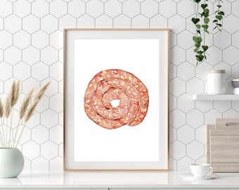 Sausage Watercolor Art Print, Kitchen Decor