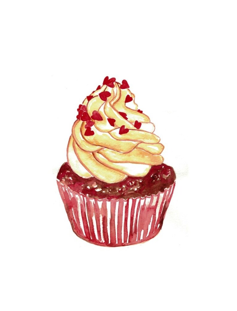 Red Velvet Cupcake French Bakery Kitchen Decor Painting Wall Etsy