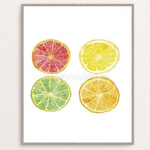 Décor de cuisine d'agrumes, peinture, art de mur de cuisine, art d'aquarelle, décor de restaurant, impression de cuisinier, légumes imprimables, dessin de lime de citron