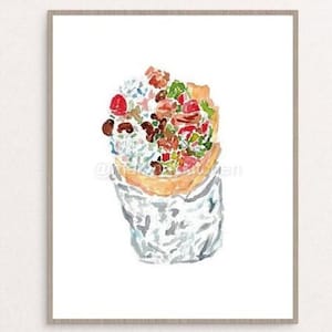 Burrito keuken decor, schilderij, keuken muur kunst, aquarel kunst, restaurant decor Mexicaanse kok afdrukken Hamburger voedsel afdrukbare groenten tekening