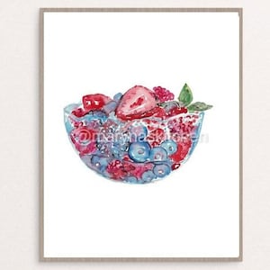 Fruits salade dessert fraise cuisine decor, peinture murale art aquarelle art, affiche restaurant decor, Cook impression imprimable dessin