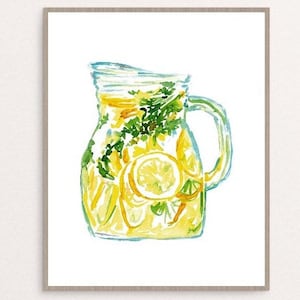 Lemonade Wall Poster Wasserfarbe Getränk Küche Malerei minimalistische Druckkunst Zeichnung Modern Room Wanddekoration Zitronenminze