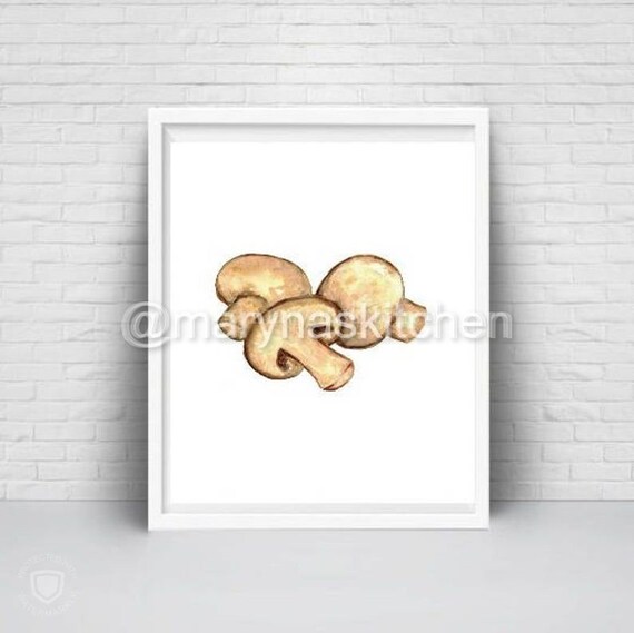 Mushroom Wall Poster Watercolor Vegetable Kitchen Decor Etsy