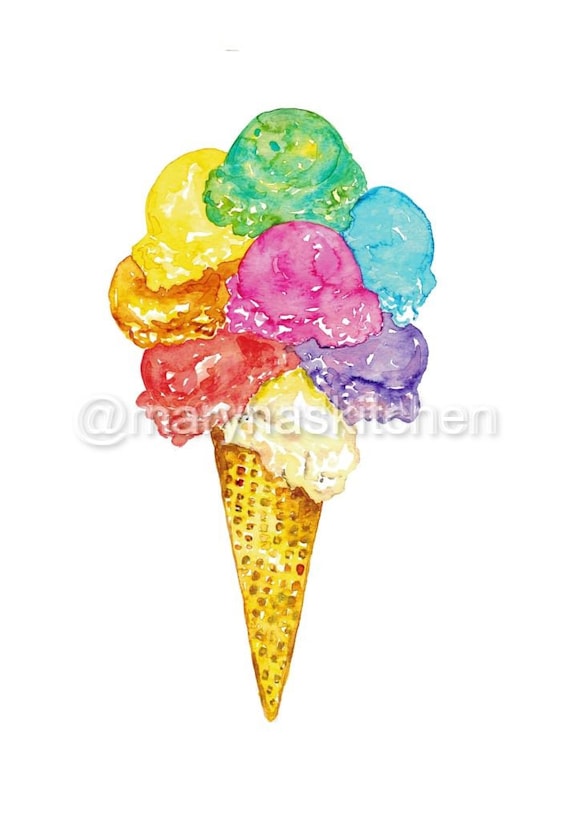 Ice Cream Cone Icecream Bakery Kitchen Decor Painting Wall Etsy
