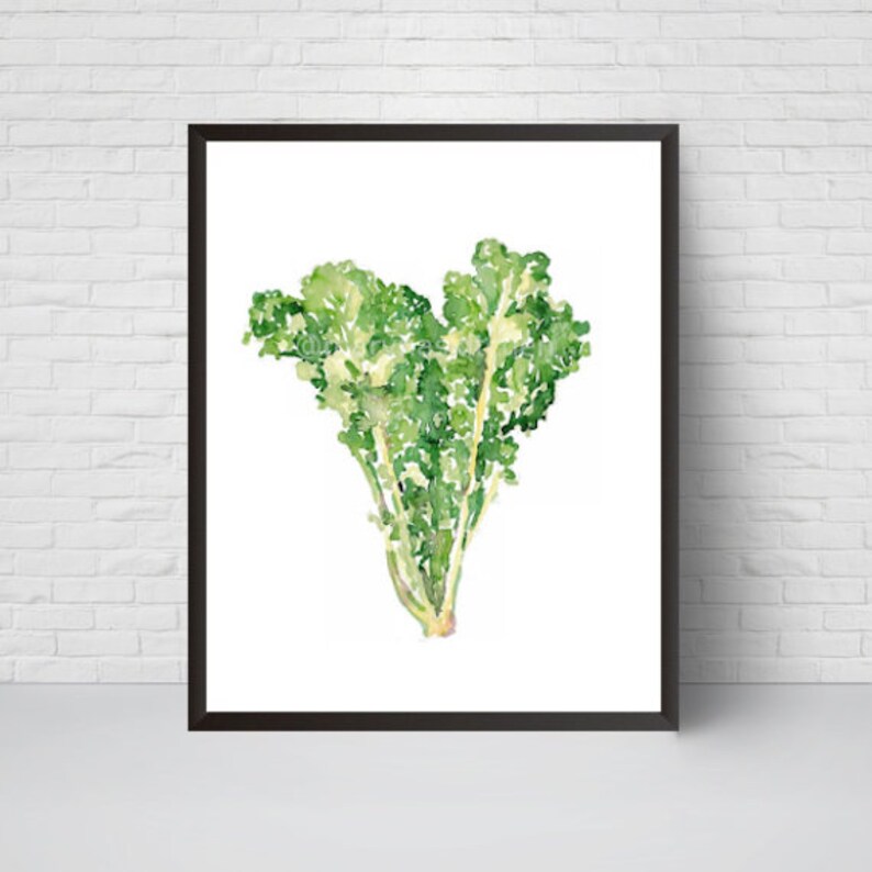 Kale Kitchen Decor Painting Kitchen Wall Art Watercolor Etsy Canada
