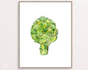 Artisjok-aquarel, keukenmuurkunst, kookafdruk