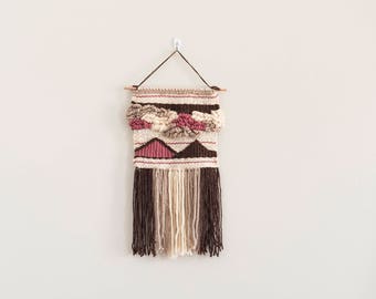 Woven Wall Hanging in Brown, Beige, Deep Pink