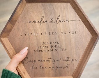 Personalized Walnut Hexagon Tray | Engraved Anniversary Keepsake Gift | Sentimental Gift