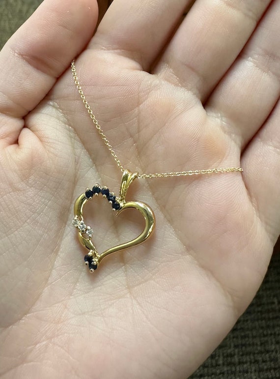 Heart Diamond and Sapphire Necklace - image 3