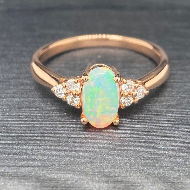 14-karat Rose Gold Australian Opal & Diamond Ring - Etsy