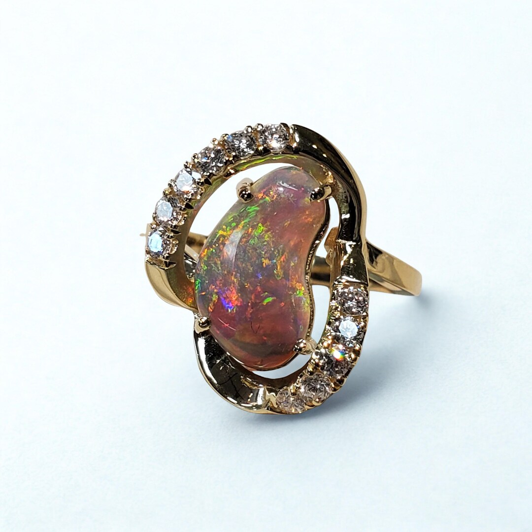 Custom Made Lightning Ridge Opal & Diamond Ring - Etsy