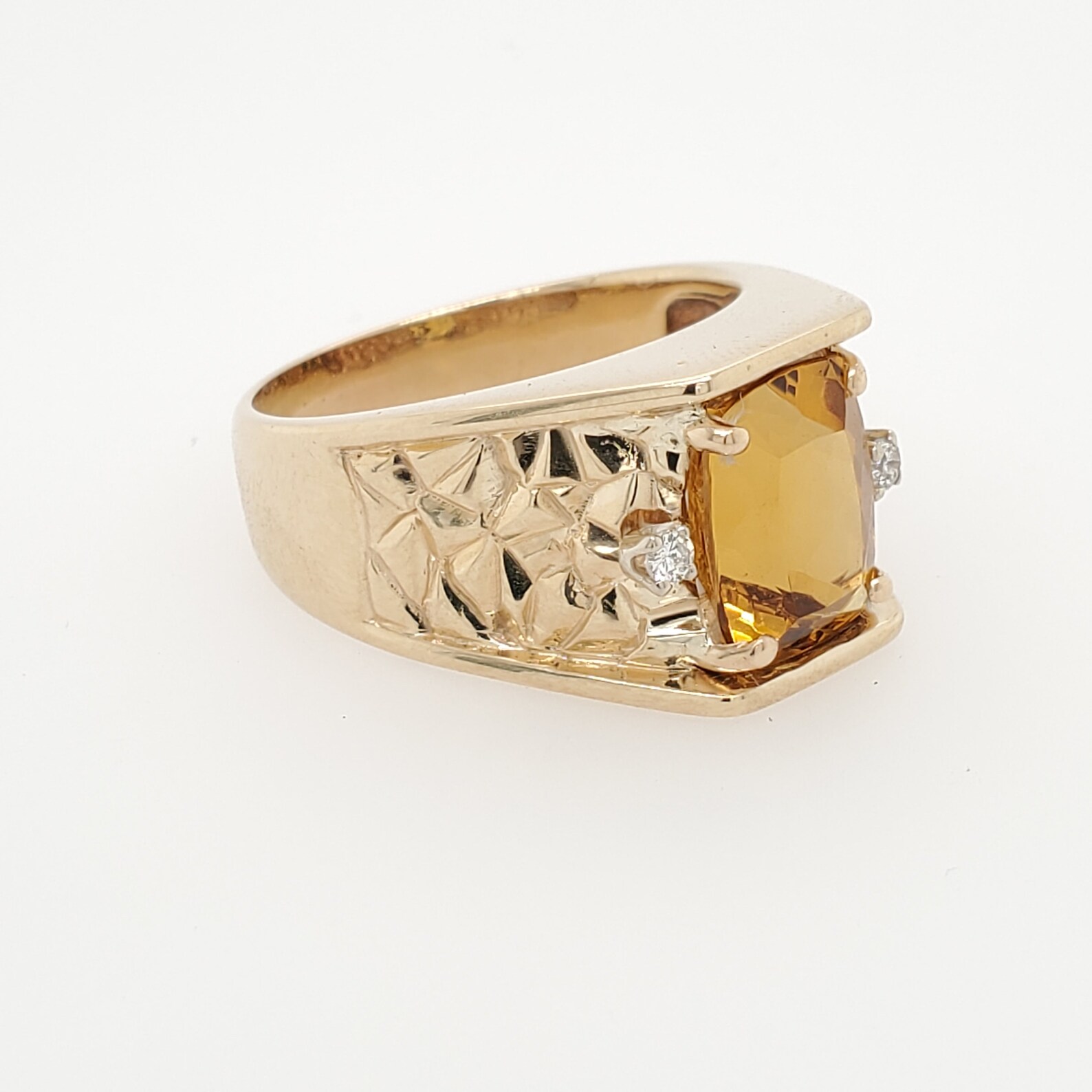 Vintage 14k Gold Mens Citrine and Diamond Ring Etsy UK
