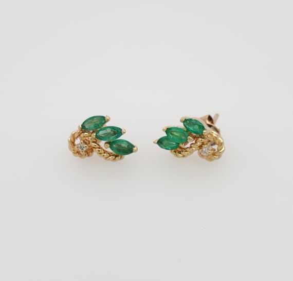 Fancy Diamond Emerald Earrings - image 1