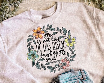 Easter PNG, Christian Easter PNG, Easter Shirt Design png, Matthew 28:6 Sublimation Design DOWNLOAD, Easter Sublimation Download