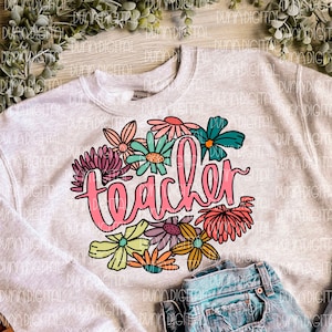 Teacher PNG Sublimation Design DOWNLOAD, Teacher Shirt Design, Teacher PNG, Floral Teacher png, boho teacher png, Teacher Sublimation Design