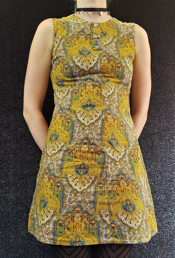 VINTAGE Dolly Rockers 1960s Gold Minidress Size 8
