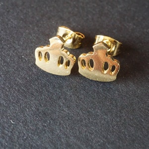 Tiny Crown Stud Earrings: Gold Stainless Steel, Minimalist Jewelry