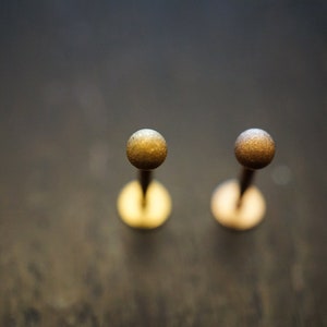 316L Surgical Steel Gold and Rose/Gold Sandblasted Ball 3mm Ball Threaded Lip Labret Externally Tragus Bar 16GA 8mm 3mm balls image 2