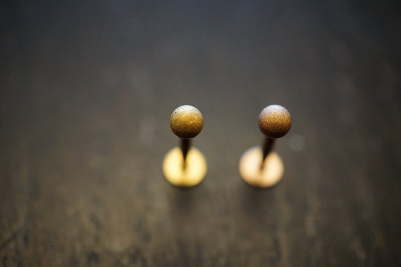 316L Surgical Steel Gold and Rose/Gold Sandblasted Ball 3mm Ball Threaded Lip Labret Externally Tragus Bar 16GA 8mm 3mm balls image 2