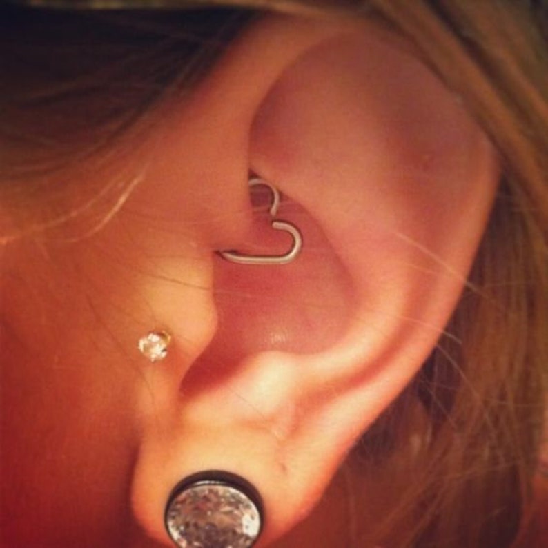 Silver Heart Hoop Rook Piercing Daith Earring Tragus Hoop Etsy