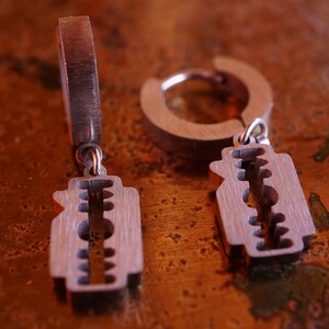 Razor Blade Hoop Earrings: Stainless Steel Gothic Huggies