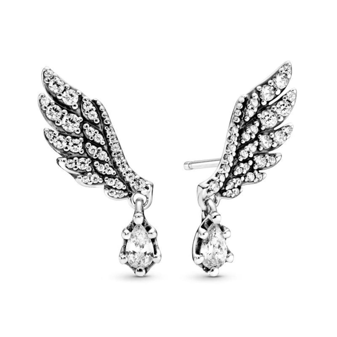 Pandora Sterling Silver Dangling Angel Wings Stud Earrings - Etsy