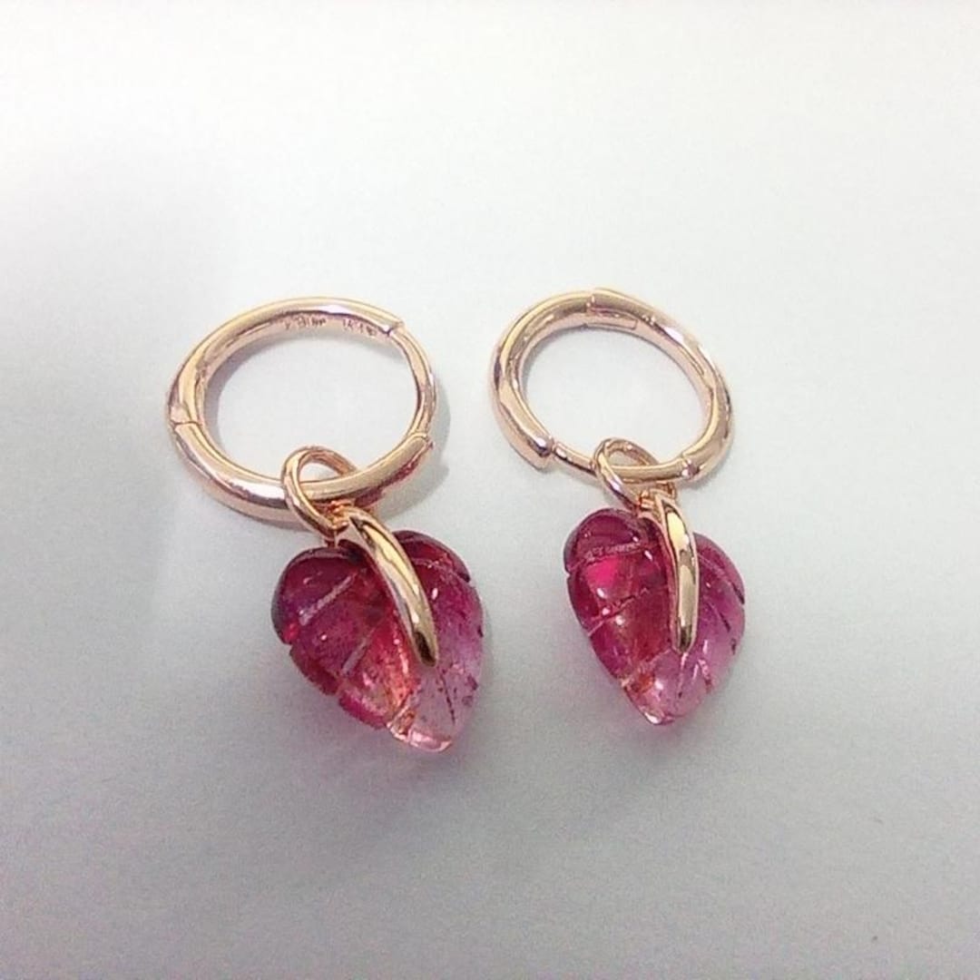 Pandora Rose Pink Murano Glass Leaf Hoop Earrings