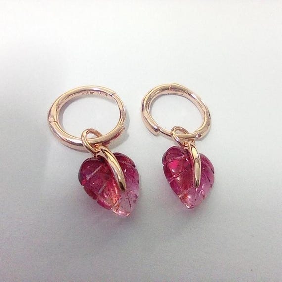 Pandora Rose Pink Murano Glass Leaf Hoop Earrings Etsy