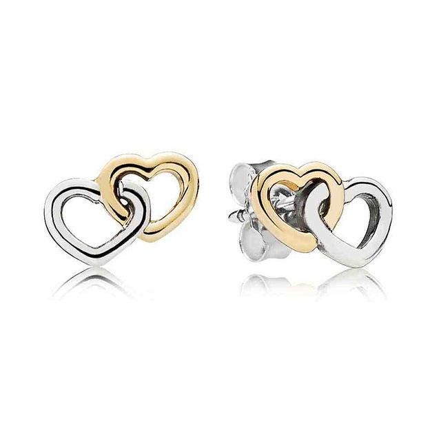Pandora Interlocking Heart Stud Earrings 290567 Silver & Gold