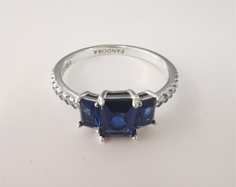 pandora blue rectangular three stone sparkling ring
