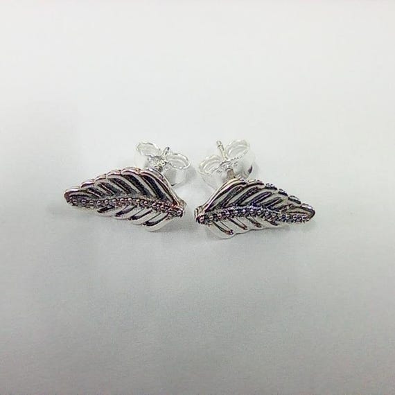 Pandora Silver Shimmering Feathers Clear Cz Stud Earrings Etsy