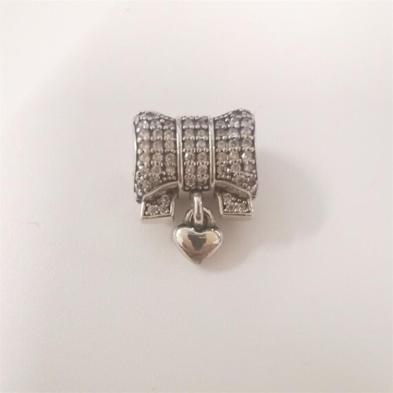 New Pandora Charm Heart Bow Clear Cz Sterling Silver