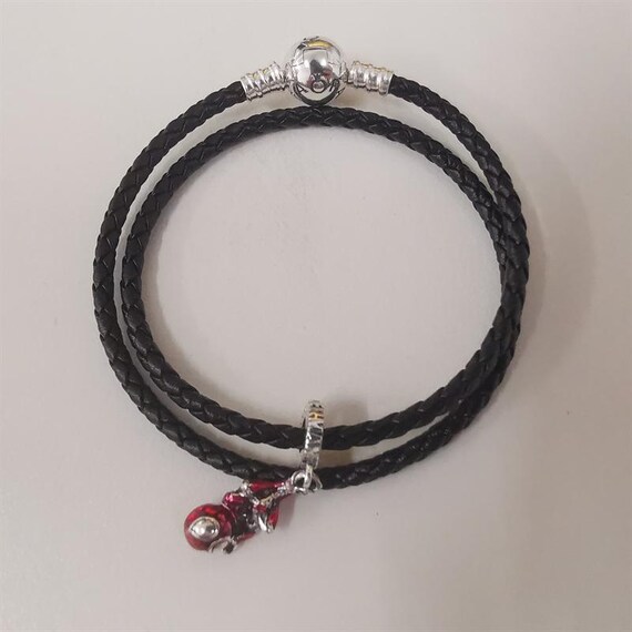 PANDORA 赤 編み込みレザーブレスレット