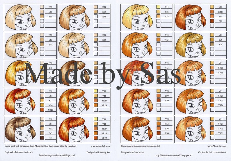 Copic Colour Combinations Hair Etsy