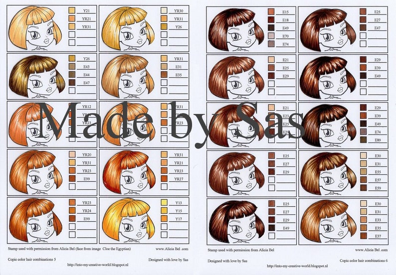 Copic Colour Combinations Hair Etsy