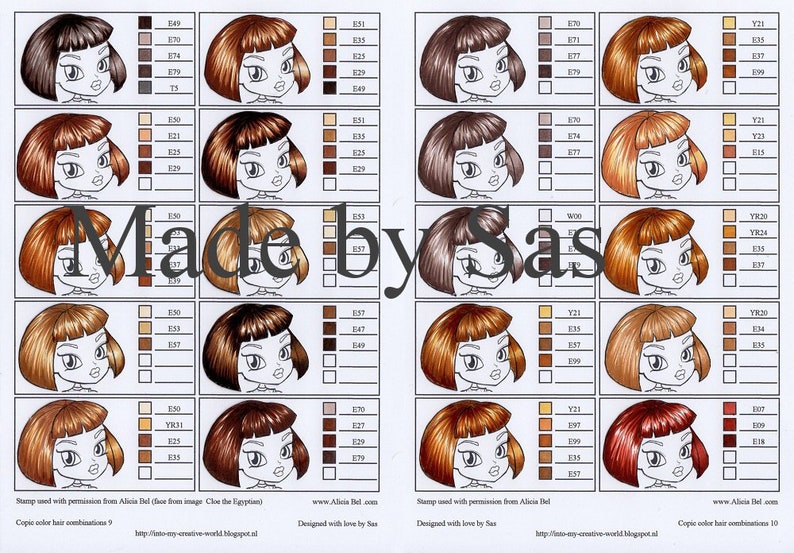 Copic Colour Combinations Hair Etsy