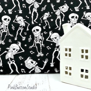 Halloween Fabric, Skeleton Fabric, Spooky Fabric, 145 cm Width Fabric, Dancing Skeletons Print Cotton Poplin by Fat Quarter/Half Metre/Metre