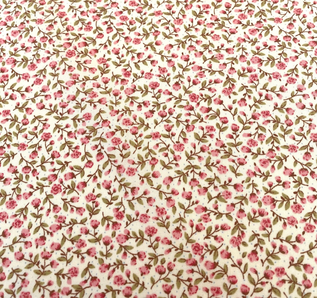 Pink Floral Fabric, 100% Cotton Poplin, Small Flowers Cotton Print