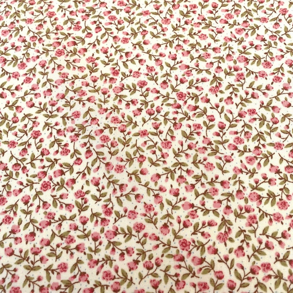 Pink Floral Fabric, 100% Cotton Poplin, Small Flowers Cotton Print, Quilting Fabric, Sewing and Craft Fabric by Fat Quarter/Half Metre/Metre