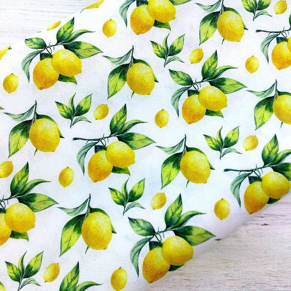 Lemon Fabric, 100% Cotton, Fruit Fabric, Quilting Fabric, Sewing and Craft Fabric, 150 cm Width Fabric by the Fat Quarter/Half Metre/Metre