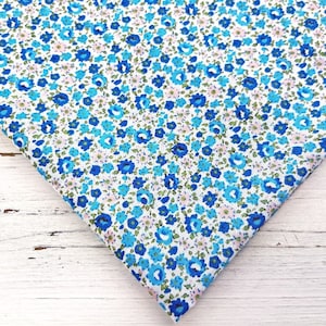 Blue Floral Fabric, Polycotton Fabric, Small Print Fabric, Flower Fabric, Sewing and Craft Material, Small Flower Fabric by Half Metre/Metre