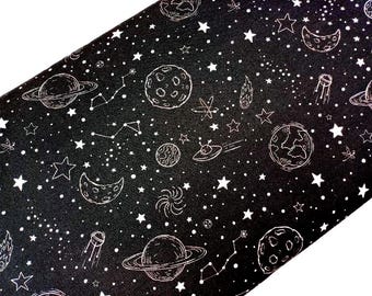 Space Fabric, 100% Cotton, Celestial Star Moon Monochrome Black White Material, Quilting Sewing Craft Fabric by Fat Quarter/Half Metre/Metre