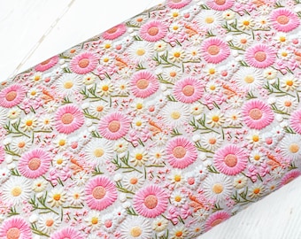 Daisy Cotton Fabric, 3D Summer Floral Meadow Flowers Print on Cream, Quilting Sewing Craft Material by Fat Quarter/Half Metre/Metre