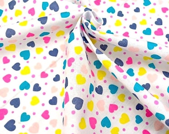 Heart Fabric, Polycotton Fabric, Small Print Material, Tiny Hearts Polka Dot Print, Valentines Fabric, Sewing Crafting Fabric by Half Metre