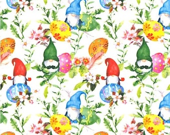 Påsktyg, 100 % bomull, påskäggstomtar vårträdgårdsmaterial, sömnads- och hobbytyg, barntyg i storlek Fat Quarter/Halvmeter/Meter