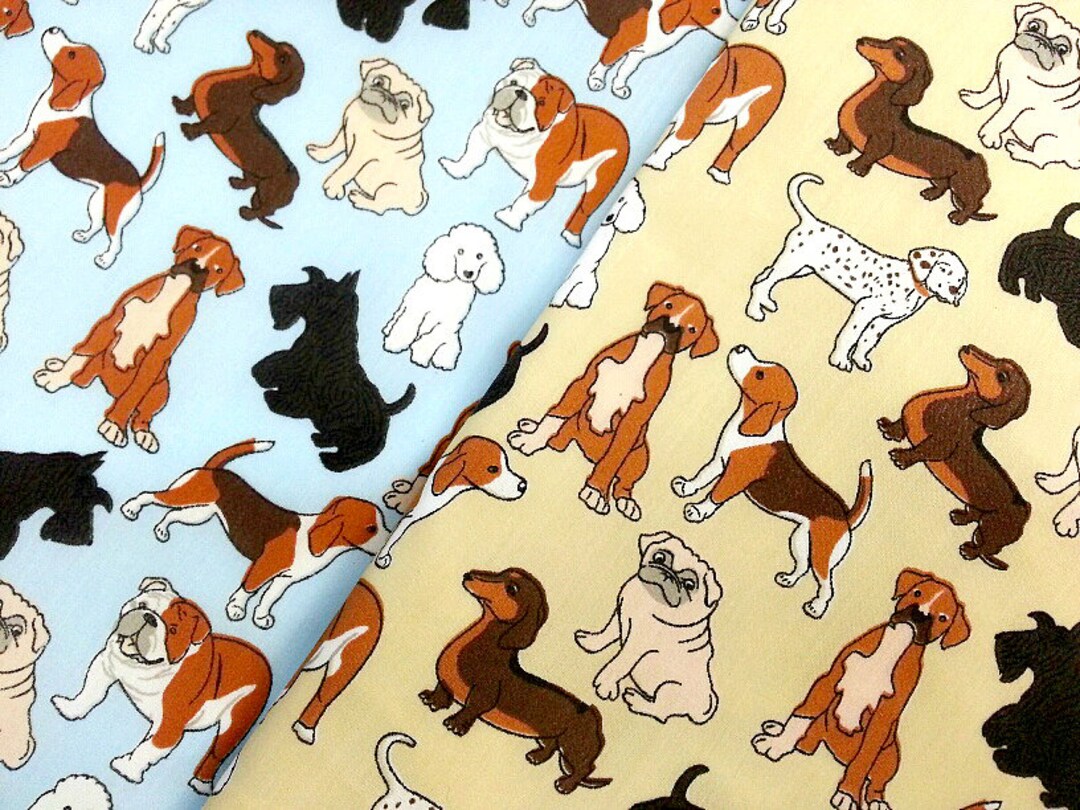 Dogs Fabric Polycotton Fabric Dog Print Fabric Animal Etsy