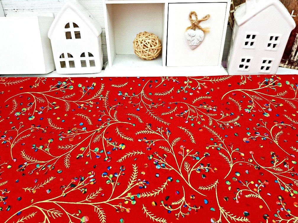 Christmas Metallic Gold Fabric, 100% Cotton, Quilting Sewing