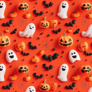 Halloween 3D Fabric, 100% Cotton, Cute Ghost Bat Pumpkin Quilting Sewing Craft Material, 149 cm Width Fabric by Fat Quarter/Half Metre/Metre