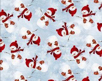 Schneemann Weihnachten Stoff, 100% Baumwolle, Quilting Stoff, Festlicher Schneemann Schneeflockendruck, Kinderstoff von Fat Quarter/Halber Meter
